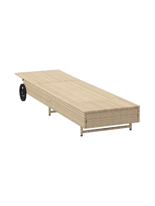 Ξαπλώστρα Rattan με Μαξιλάρι & Ρόδες Γκρι 200x55x25.5εκ.