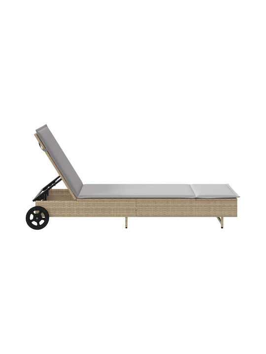Ξαπλώστρα Rattan με Μαξιλάρι & Ρόδες Γκρι 200x55x25.5εκ.