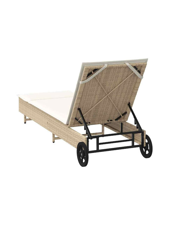Ξαπλώστρα Rattan με Μαξιλάρι & Ρόδες Μπεζ 200x55x25.5εκ.