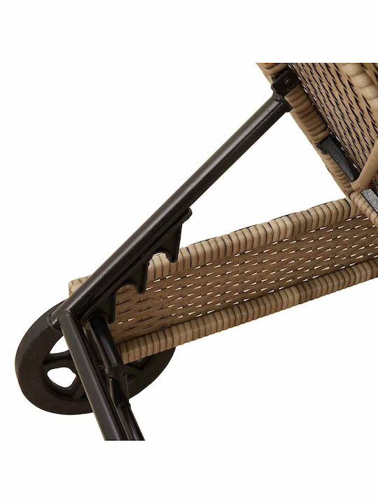 Ξαπλώστρα Rattan με Μαξιλάρι & Ρόδες Μπεζ 200x55x25.5εκ.