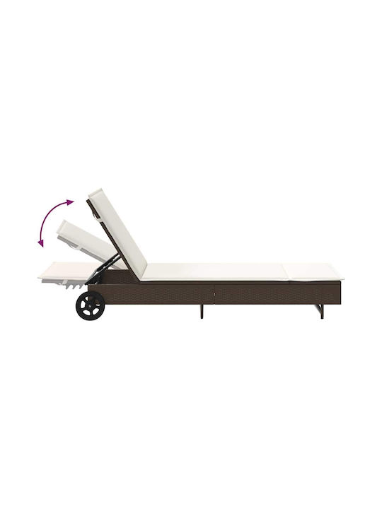 Deckchair Rattan with Cushion & Wheels Brown 200x55x25.5cm.