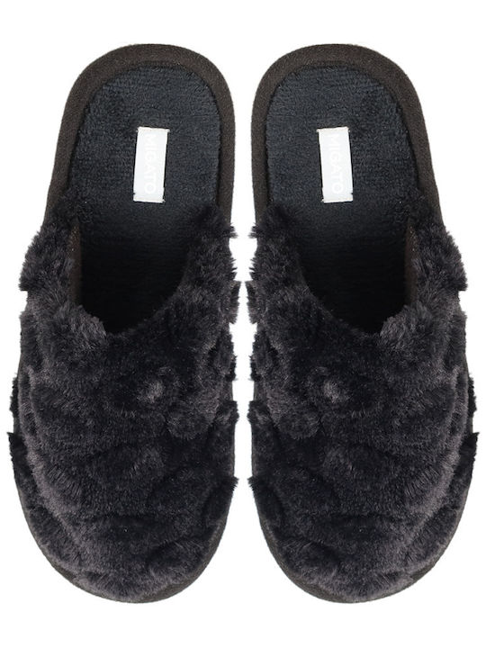 Winter Women's Slippers with Fur Black