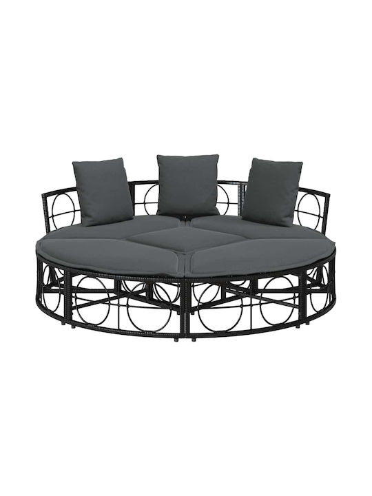 Pat de lounge pentru exterior fără baldachin negru din ratan sintetic negru 160 x 50 x 3,8 cm