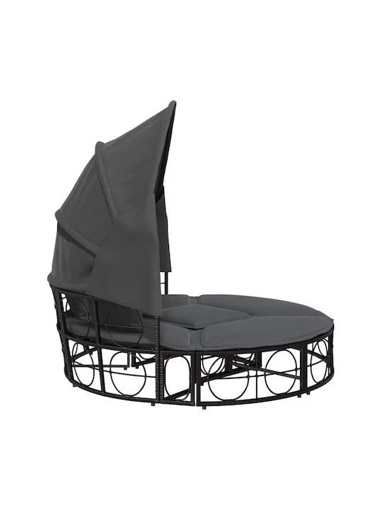 Canapea de exterior cu copertină și perne, ratan sintetic negru, negru