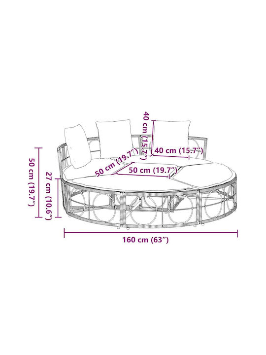 Εξωτερική Lounge Κρεβάτι Χωρίς Θόλο Poly Rattan Καφέ 160 X 50 X 3.8 Cm