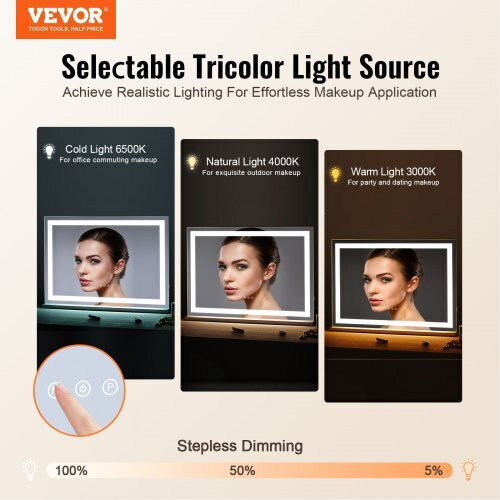 Vevor Καθρέπτης Τοίχου με Μπεζ Ξύλινο Πλαίσιο & LED Φωτισμό 55x80cm