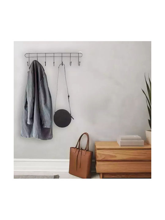 Uncle George Metal Wall Hanger With 7 Hooks Black 46x5x10cm