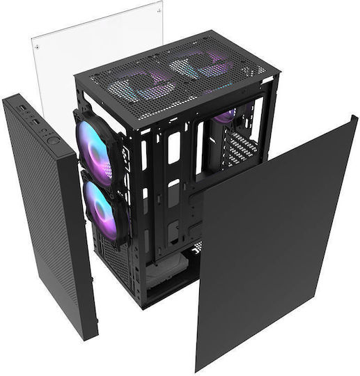 Darkflash A290 + 3 fans Gaming Midi Tower Κουτί Υπολογιστή με Πλαϊνό Παράθυρο και RGB Φωτισμό Black