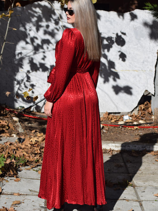 Rochie Maxi de Seara Satin Wrap-Around Roșie