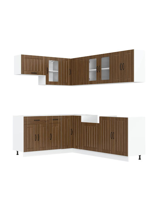 Lucca Kitchen Cabinet Set Wall & Floor Brown Oak