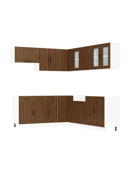 Lucca Kitchen Cabinet Set Wall & Floor Brown Oak