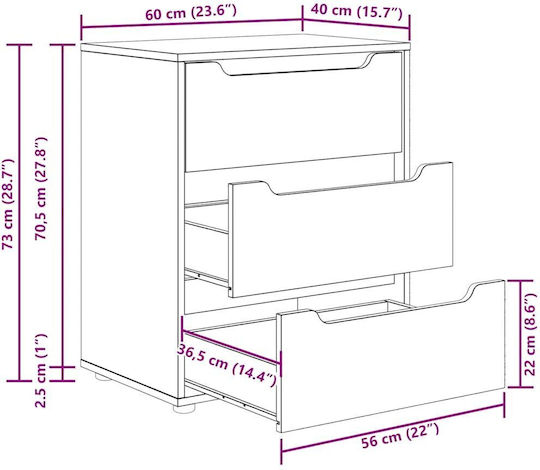 Vidaxl Bufet Visnes Stejar Sonoma 60x40x73 Cm Lemn Ingineresc