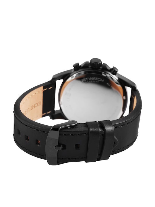 Just Watch Ανδρικό Ρολόι 24mm Χρονογράφος Μπαταρίας με Μαύρο Δερμάτινο Λουράκι