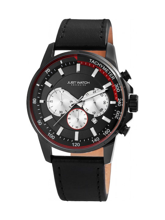 Just Watch Ανδρικό Ρολόι 24mm Χρονογράφος Μπαταρίας με Μαύρο Δερμάτινο Λουράκι