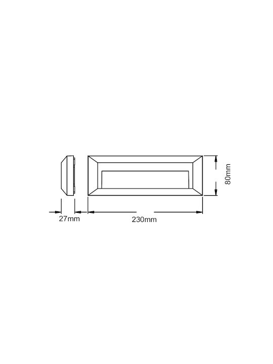 Aca Επιτοίχια Εξωτερική Πλαφονιέρα LED IP65 2W με Θερμό Λευκό Φως 23x80x8εκ.