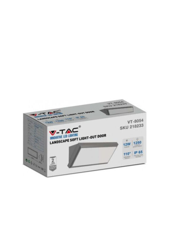 V-TAC Wall-Mounted Outdoor Ceiling Light LED IP65 12W with Warm White Light 26.5x12x8.1εκ.