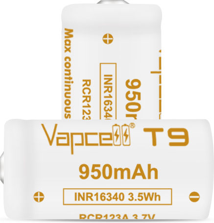 Vapcell 16340 T9 Battery 950mah 3a