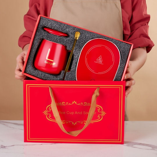 Set de Căni Inteligente din Ceramică cu Încălzire la Temperatură Constantă, Stil USB, Roz + Cutie Cadou