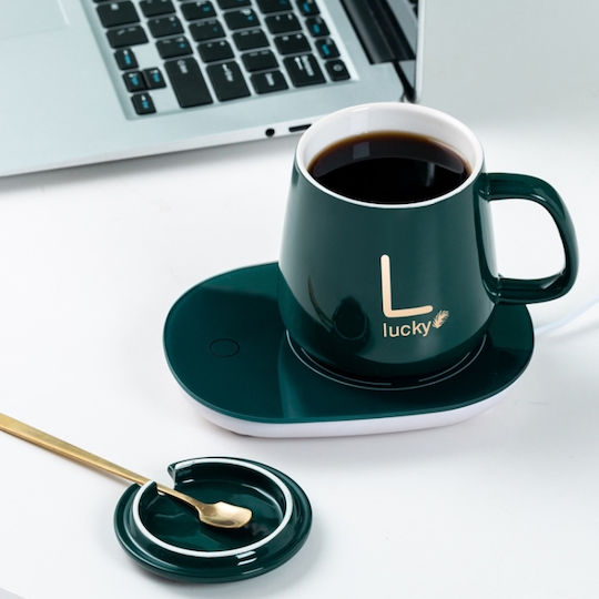 Set de Căni Inteligente din Ceramică cu Încălzire la Temperatură Constantă, Stil USB, Roz + Cutie Cadou