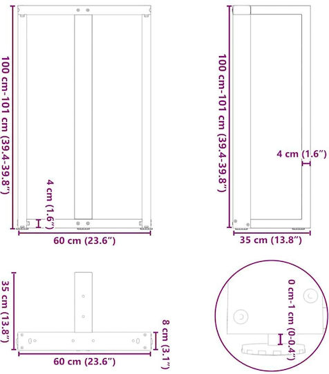 vidaXL Metallisches Möbelbein 2Stücke Für Büro / Tisch / Beistelltisch 60x35x100cm Anthrazit