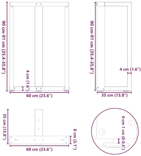 vidaXL Metallisches Möbelbein 2 Stück Für Tisch / Beistelltisch / Büro 60x35x90cm Anthrazit