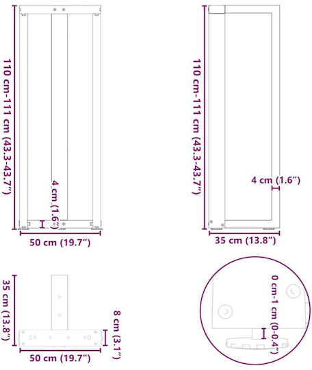vidaXL Metallic Furniture Leg 2 Pieces Suitable for Table / Coffee Table / Office 50x35x110cm White