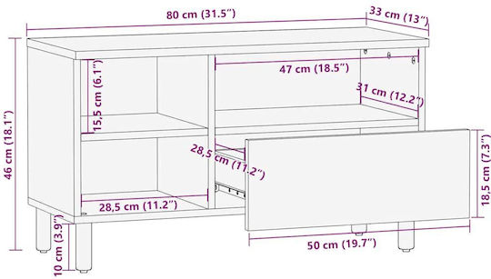 TV Stand Made of Solid Wood Brown M80xD33xH46cm