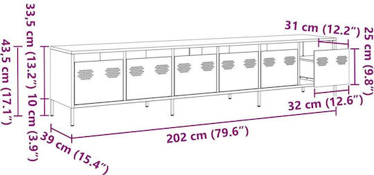 Шкаф за телевизор Метален Mustard Yellow Д202xШ39xВ43.5см