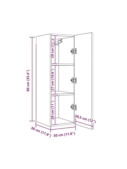 Hanging Living Room Cabinet made of Particle Board with Lighting Brown 30.5x30x90cm