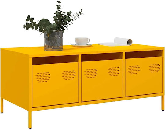 Rectangular Central Metal Coffee Table with Drawers Yellow Mustard M101.5xD50xH43.5cm