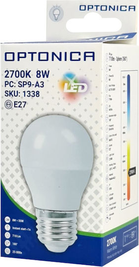 Optonica Λάμπα LED 8W 91mm για Ντουί E27 και Σχήμα G45 Θερμό Λευκό 710lm