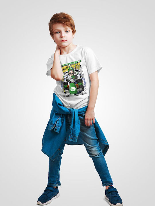 Kids' T-shirt White Luigi Karting