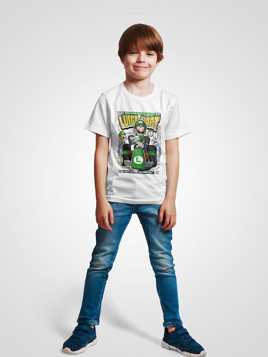 Kids' T-shirt White Luigi Karting