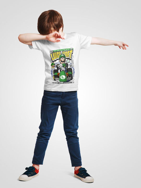 Kids' T-shirt White Luigi Karting