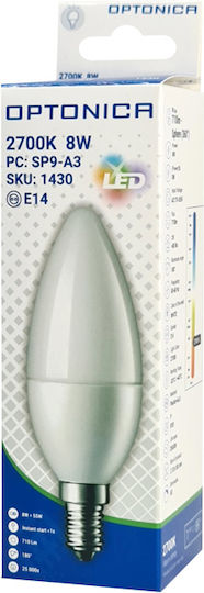 Optonica Λάμπα LED 8W 100mm για Ντουί E14 και Σχήμα C37 Θερμό Λευκό 710lm