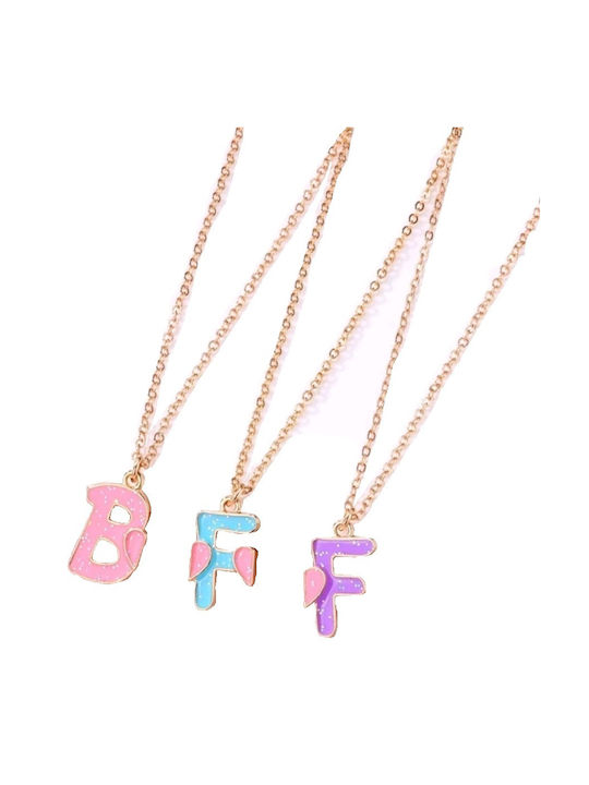 Handmade Friendship Necklace Set of 3 Pieces Gold Metal Heart Pink-Purple-Turquoise Best Friends Forever BFF Best Friends Always Tatu Moyo