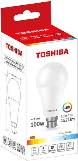 Toshiba LED-Lampe 15W für Fassung B22 und Form A70 Kühles Weiß
