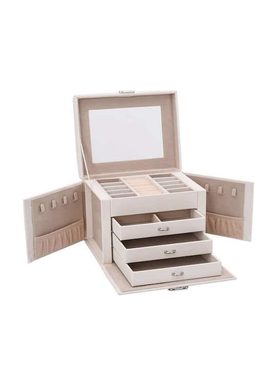 vidaXL Travel Jewellery Box Velvet with Mirror White 22.5x17.5x16.5cm
