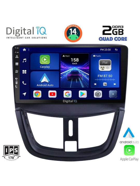 Digital IQ Car Audio System for Peugeot 207 2007 (Bluetooth/USB/AUX/WiFi/GPS/Apple-Carplay/Android-Auto) with Touch Screen 9"