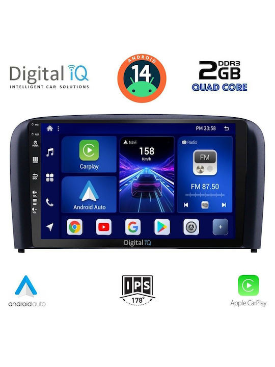 Digital IQ Auto-Audiosystem für Volvo S80 1998-2006 (Bluetooth/USB/AUX/WiFi/GPS/Apple-Carplay/Android-Auto) mit Touchscreen 9"