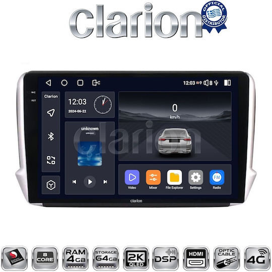 Clarion Ηχοσύστημα Αυτοκινήτου για Peugeot 208 2012> (Bluetooth/USB/WiFi/GPS/Apple-Carplay/Android-Auto) με Οθόνη Αφής 10"