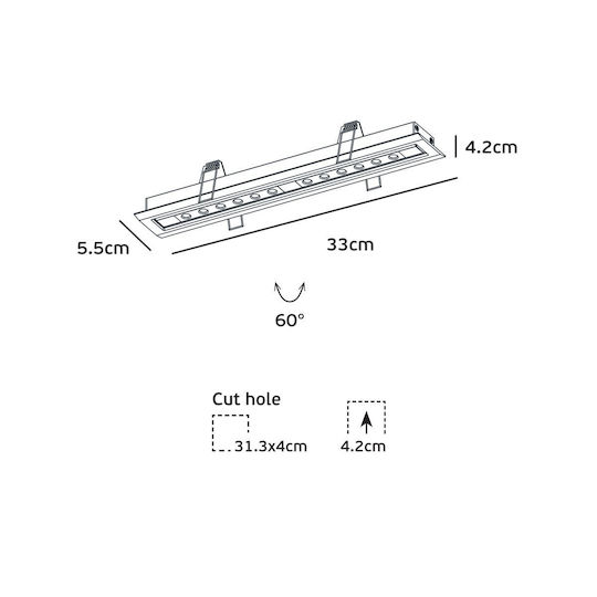 VK Lighting Commercial Linear Recessed LED Wall Light Warm White IP20 L33xD5.5xH4.2cm