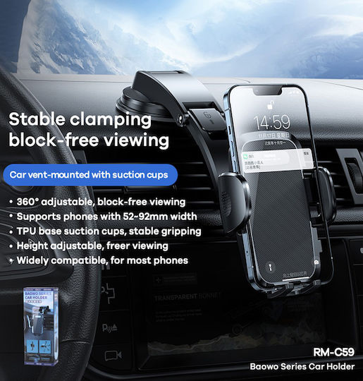 Remax Suport Auto pentru Telefon cu cârlige reglabile Neagră