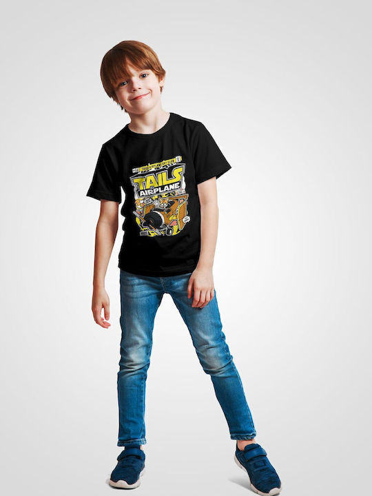 Kinder-T-Shirt Black Sonic Tails Flugzeug