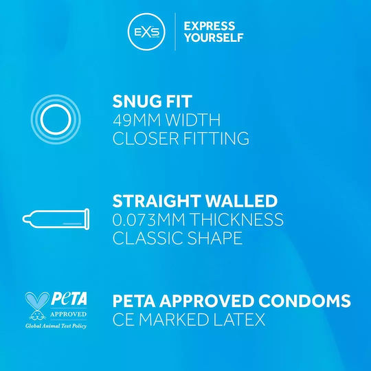 EXS Prezervative Snug Fit 144 Buc 49mm Subțiri Pentru Senzație Naturală Natural