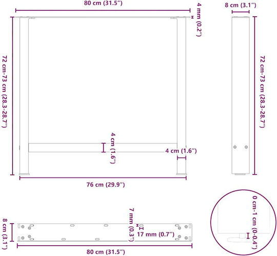 vidaXL Металик Крак На Мебел 2 Бройки Подходящ За Маса / Малка Маса / Офис 80x72x72см Черен