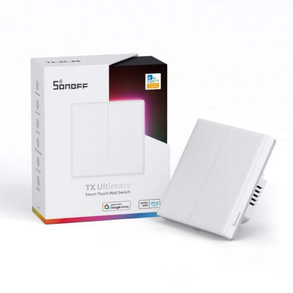 Sonoff T5EU2C Χωνευτός Διακόπτης Τοίχου Αφής Wi-Fi Διπλός με Πλαίσιο Λευκός