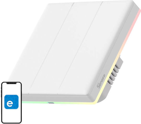 Sonoff T5EU3C Încastrat Comutator de Perete Wi-Fi Iluminat Dublu cu Cadru Alb