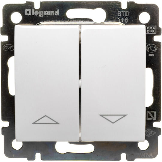 Legrand Valena 04 Χωνευτός Διακόπτης Τοίχου Ρολών Διπλός χωρίς Πλαίσιο Λευκός