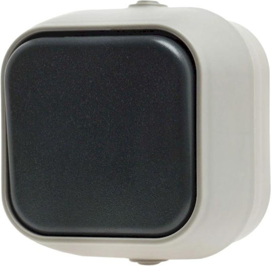 Geyer IP54 Waterproof Wall-Mounted One-Way Electrical Wall Switch with Aller Retour Frame Gray